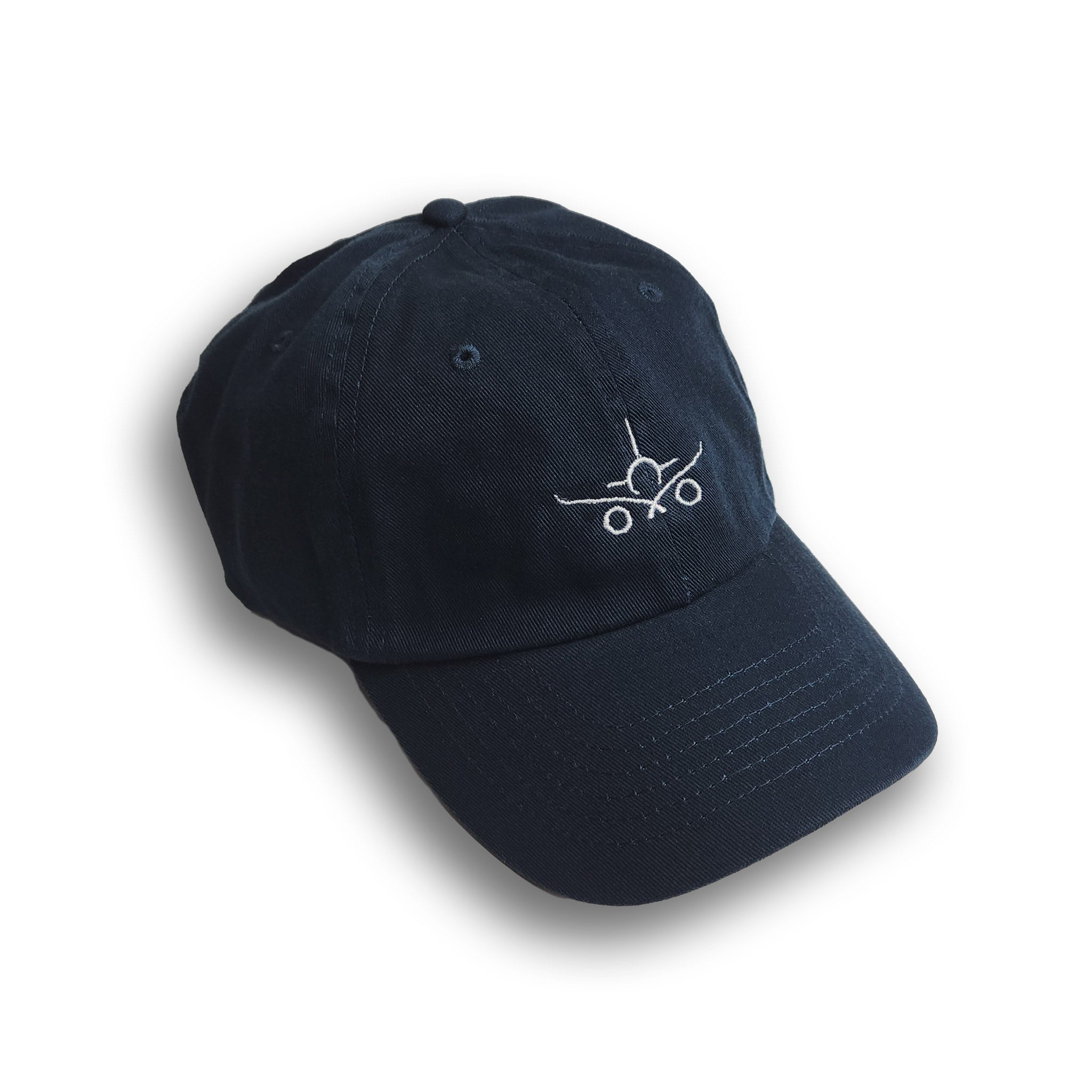 "Captain" - Unstructured Navy Blue Aviation Dad Cap w/ White Embroidered Logo